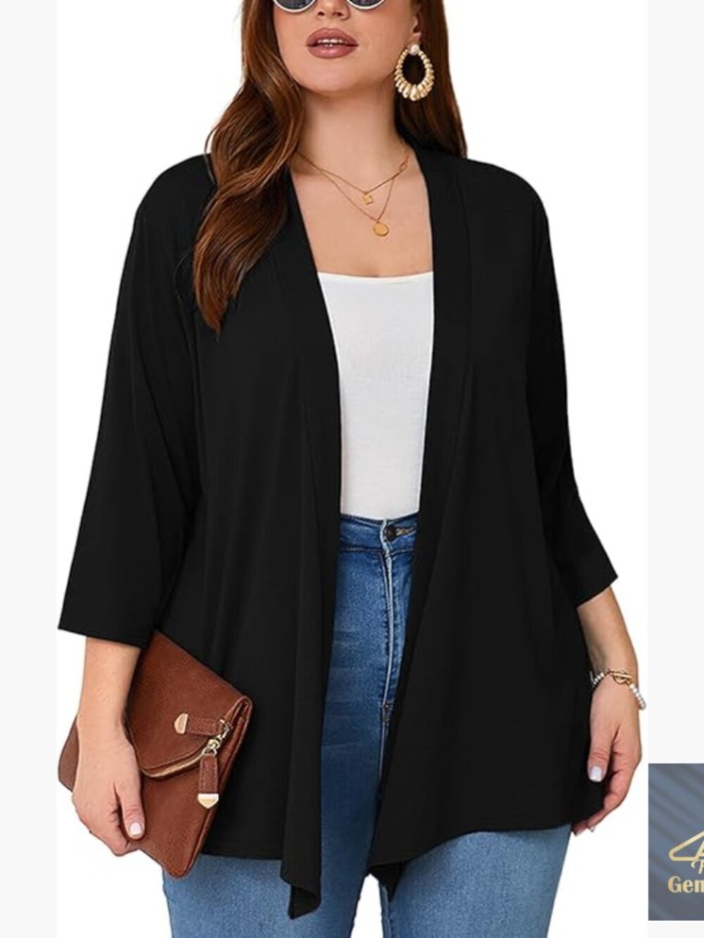 Plus Size Lightweight Open Front Cardigan 3/4 Sleeve Loose Fit Cover Up